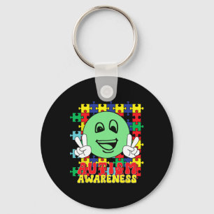 Autistic Puzzle Pieces Smile Face Autism Awareness Keychain