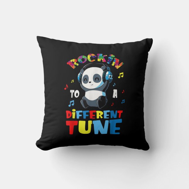 Autistic | Rockin To A Different Tune Cute Panda Throw Pillow (Front)
