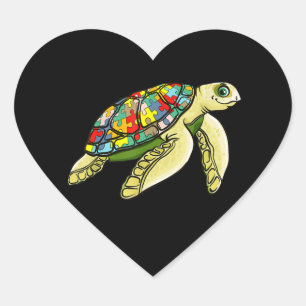Autistic Sea Turtle Puzzle Piece Autism Awareness Heart Sticker