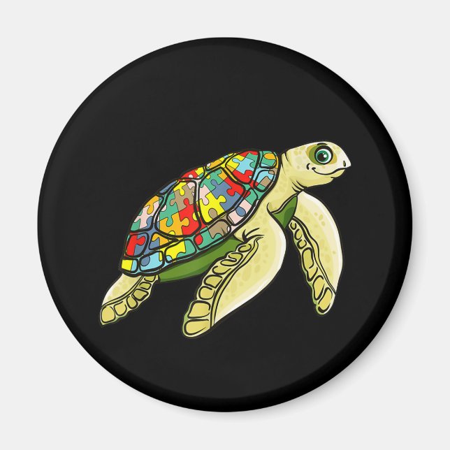 Autistic |Sea Turtle Puzzle Piece Autism Awareness Magnet (Front)