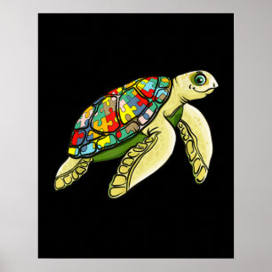 Autistic  Sea Turtle Puzzle Piece Autism Awareness Poster