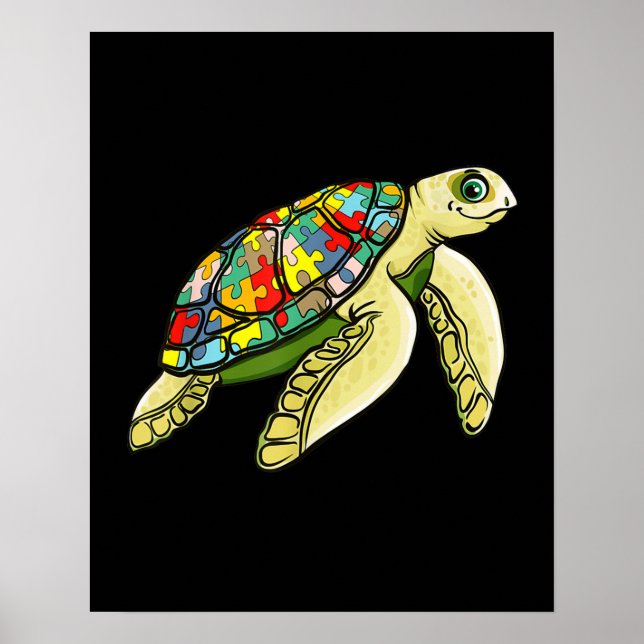 Autistic |Sea Turtle Puzzle Piece Autism Awareness Poster (Front)