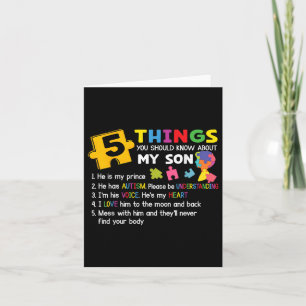 Autistic Son Autism Awareness Support For Mom Dad  Card