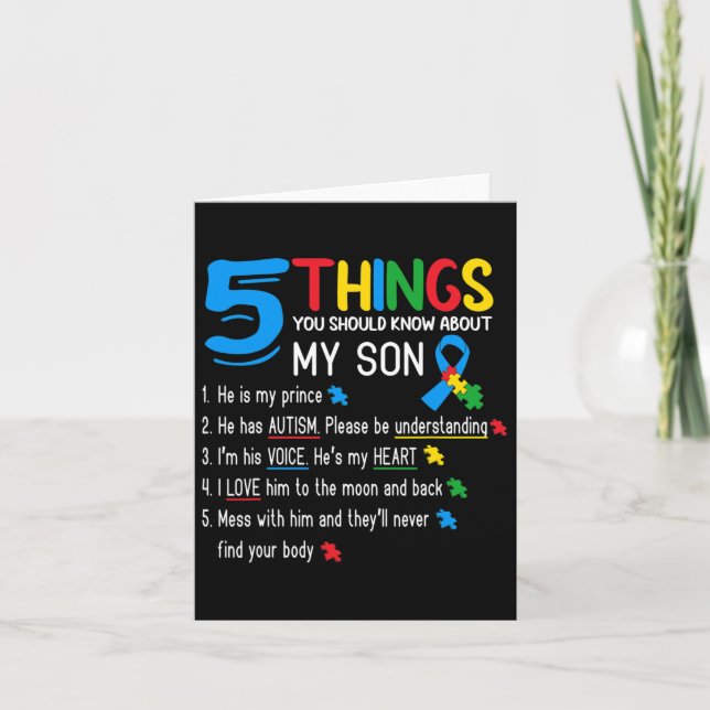 Autistic Son Autism Awareness Support For Mom Dad  Card (Front)