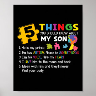 Autistic Son Autism Awareness Support For Mom Dad  Poster