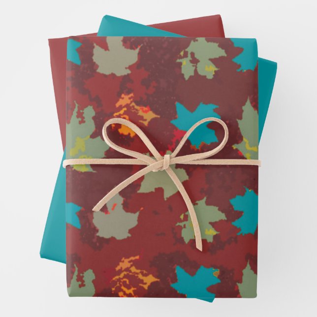 Autmn Solid Flying Leaves- Burnt Umber/Orange Wrapping Paper Sheet (In situ)
