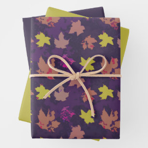 Autmn Solid Flying Leaves- Purple & Yellow Design Wrapping Paper Sheet