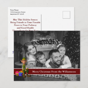 Auto Black and White Christmas Photo With Fun Elf Postcard