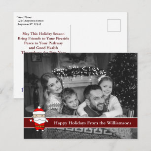 Auto Black and White Christmas Photo With Santa Postcard