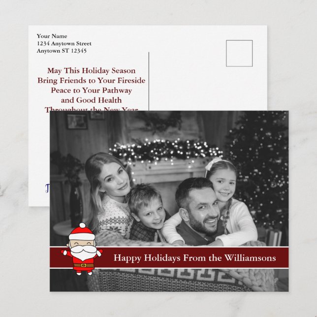 Auto Black and White Christmas Photo With Santa Postcard (Front/Back)