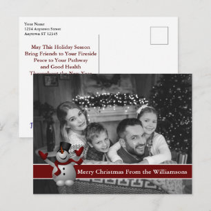 Auto Black and White Christmas Photo With Snowman Postcard
