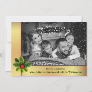 Auto Black and White Gold Frame Christmas Photo Holiday Card