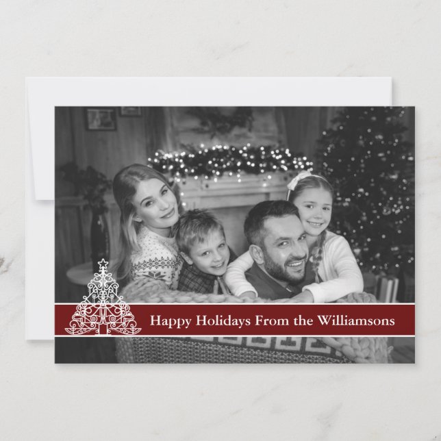 Auto Black and White Happy Holidays Stylish Tree Holiday Card (Front)