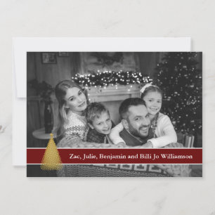 Auto Black and White Photo Gold Christmas Tree Holiday Card