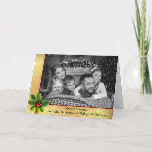 Auto Black and White Photo Gold Frame Christmas Holiday Card