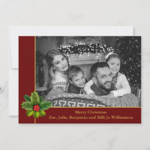Auto Black and White Photo With Holly Frame Photo Holiday Card