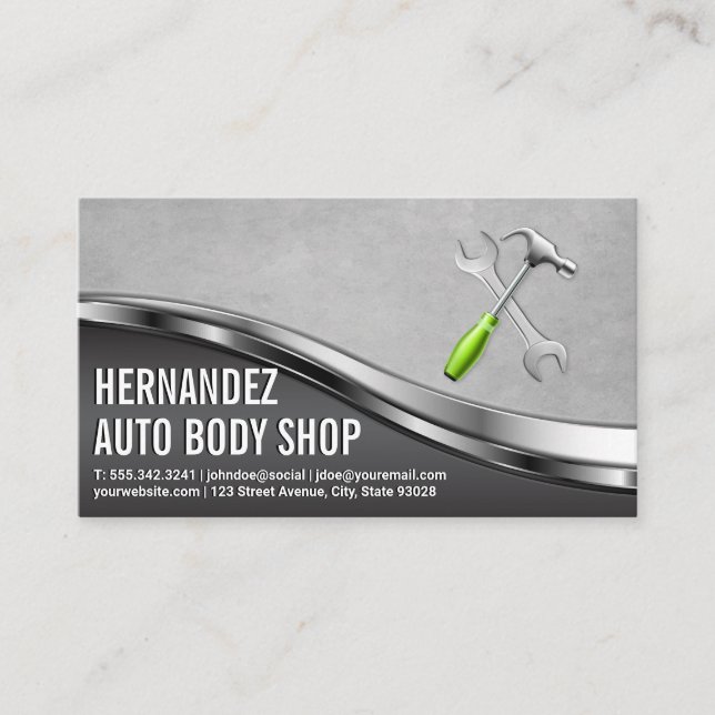Auto Body Garage Shop | Mechanic Tools Business Card (Front)