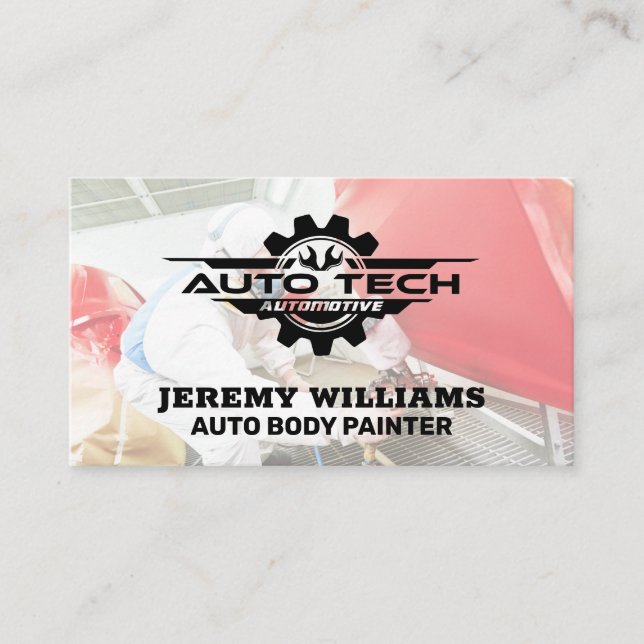 Auto Body Paint Shop | Auto Tech Logo Business Card (Front)