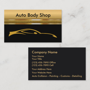 Auto Body Shop Black And Golden Business Cards