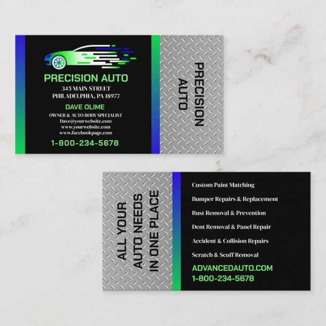 Auto Body Work Custom Car Paint Detailing Collison Business Card (Front/Back)