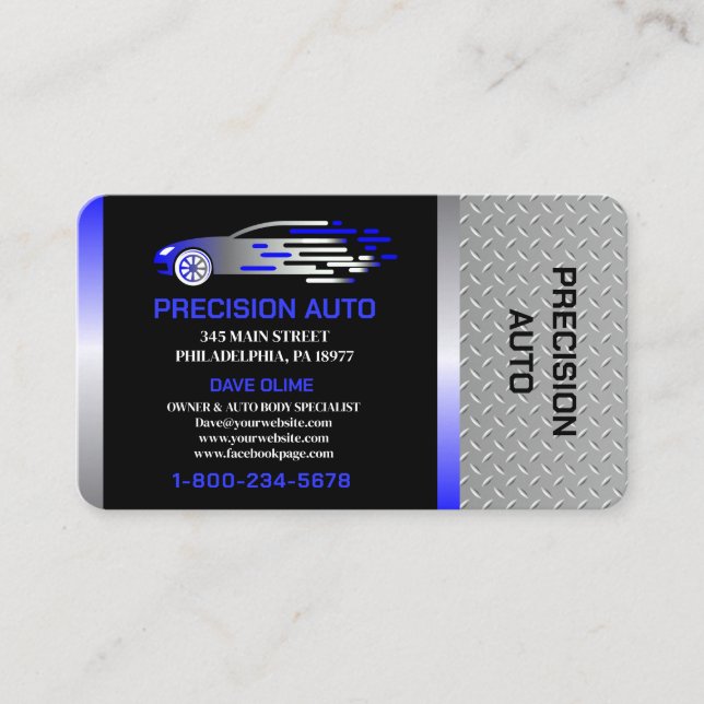 Auto Body Work Custom Car Paint Detailing Collison Business Card (Front)