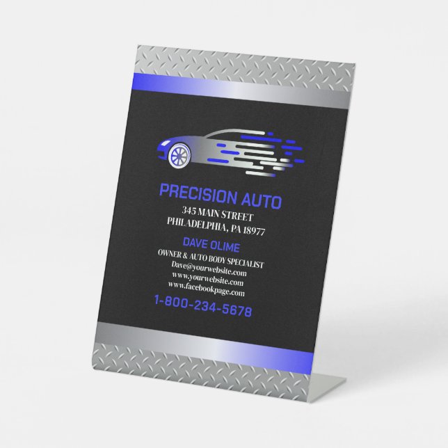 Auto Body Work Custom Car Paint Detailing Collison Pedestal Sign (Front)