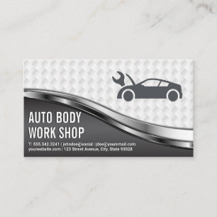 Auto Body Work Shop   Car Logo with Wrench Business Card