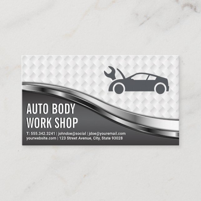 Auto Body Work Shop | Car Logo with Wrench Business Card (Front)