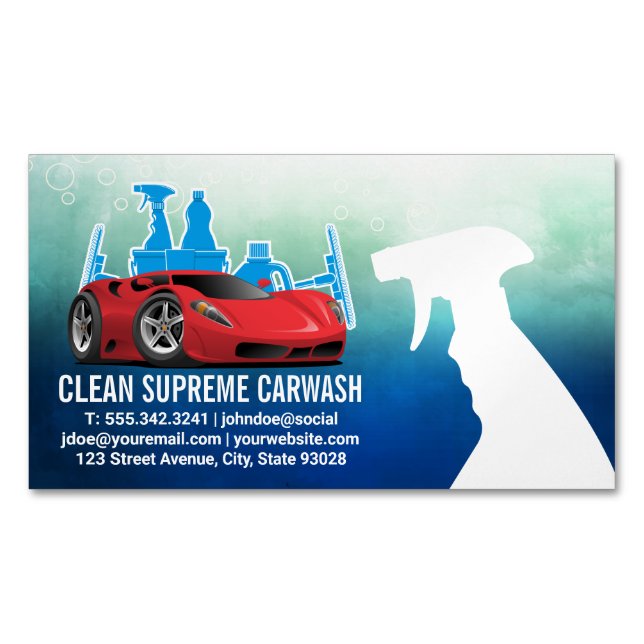 Auto Car Wash | Cleaning Supplies Magnetic Business Card (Front)