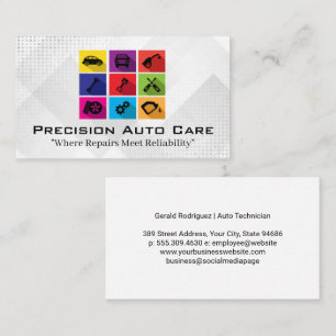 Auto Care Service   Colorful Repair Icons Business Card