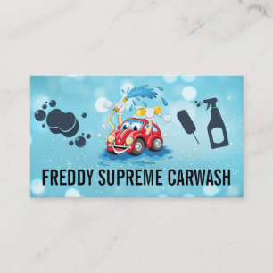 Auto Cartoon Car Wash Cleaning Logo Business Card