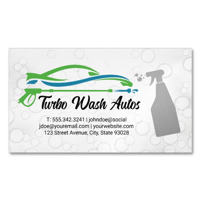 Auto Cleaning Spray | Soap Bubbles Magnetic Business Card (Front)