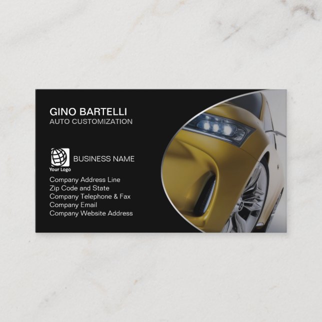 Auto Customization Yellow Car Automotive Business Card (Front)