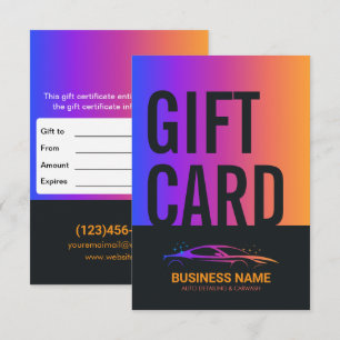 Auto Detailing and Car Wash Personalized Gift Card