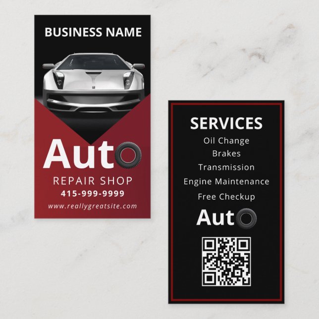 Auto Detailing Automotive Car Repair Red & black Business Card (Front/Back)