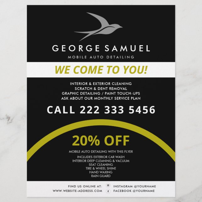 Auto Detailing | Car Repair Shop Flying Bird Logo Flyer (Front)