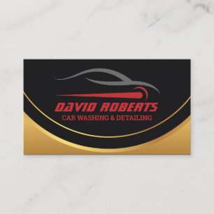 Auto Detailing Car Wash Automotive Black & Gold Bu Business Card