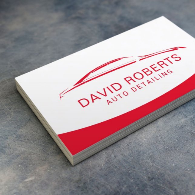 Auto Detailing Car Wash Automotive Red & White Business Card (Creator Uploaded)