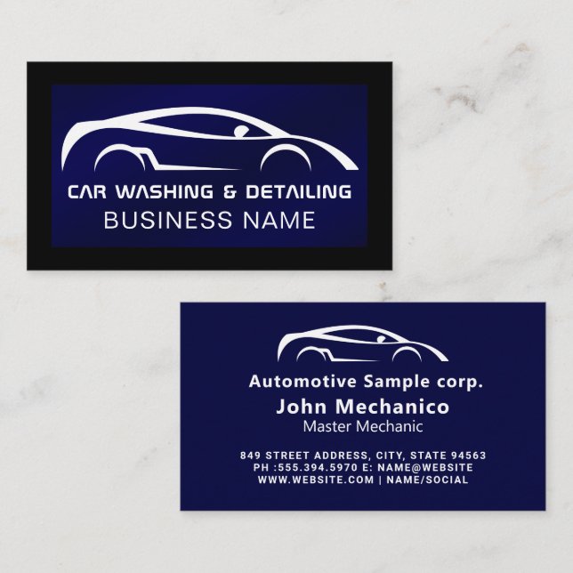 Auto Detailing Car Wash Elegant Dark Business Card (Front/Back)