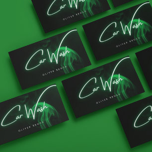 Auto Detailing & Car Wash Green Neon  Business Card