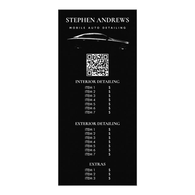 Auto Detailing Cleaning Auto Repair QR Code Rack Card (Front)