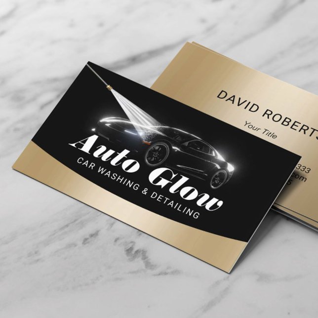 Auto Detailing Modern Black & Gold Car Cleaning Business Card (Creator Uploaded)