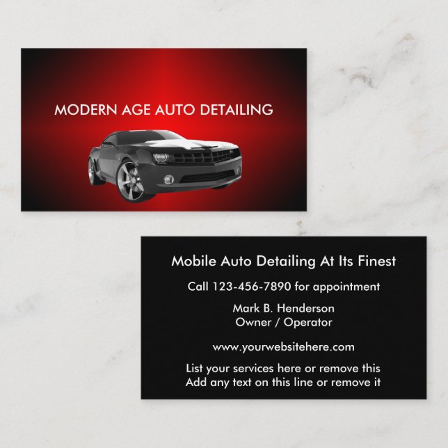 Auto Detailing Services Appointment Card (Front/Back)