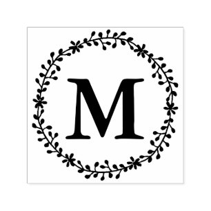Auto-encreur Tampon monogramme à couronne florale