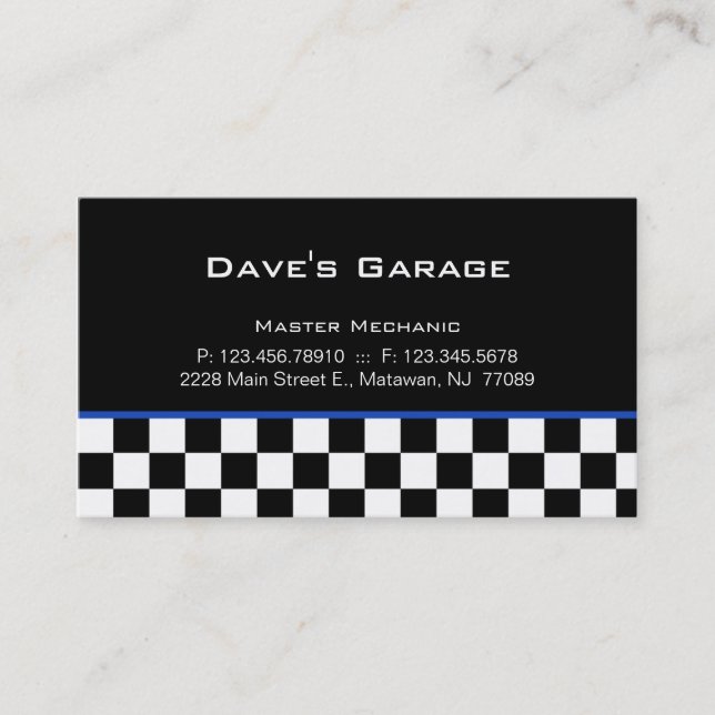 Auto Garage Business Card Racing Blue (Front)