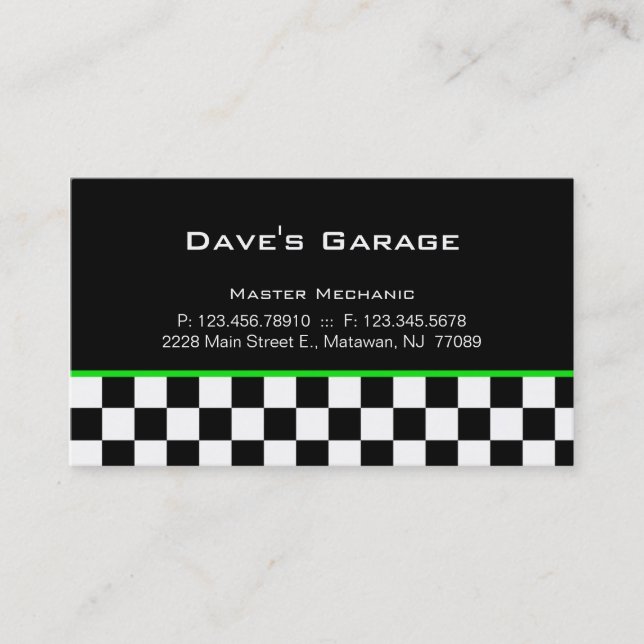 Auto Garage Business Card Racing Green (Front)