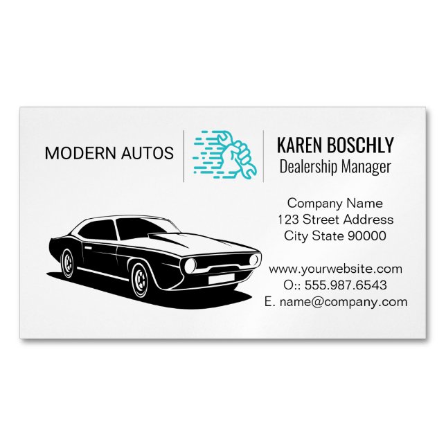Auto Logo | Wrench in Hand Magnetic Business Card (Front)