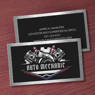 Auto Mechanic Automotive Repair Service Metal Business Card