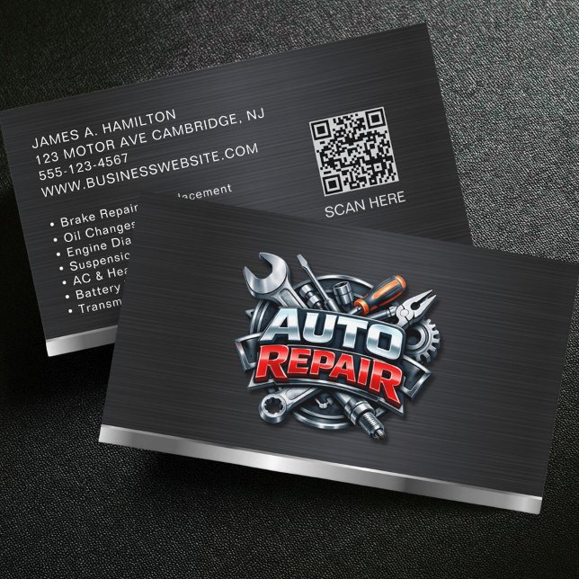 Auto Mechanic Automotive Repair Service QR Code Business Card (Creator Uploaded)