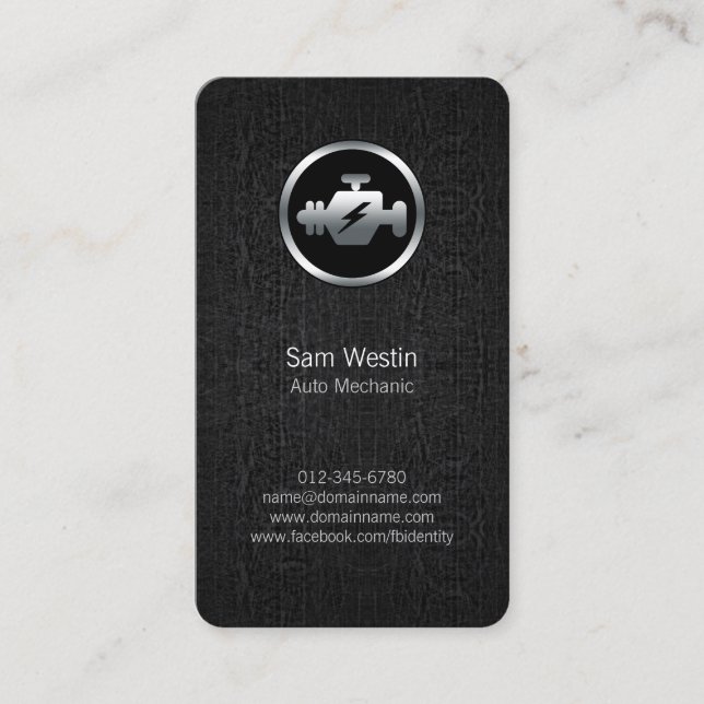 Auto Mechanic Car Engine Icon Black Business Card (Front)